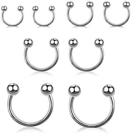 HLMYER 8 PCS Horseshoe Piercing,Smiley Septum Piercing Jewellery,Septum Ring Stainless Steel,Eyebrow Earring Hoop Lip Rings,Horse Shoe Nose Ring,Smiley Nose Piercing Kit,for Women Men (6/8/10/12mm