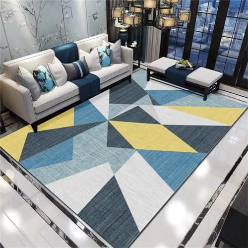 RUGMRZ Teppich Badezimmer Teppich Auslegware Gelber und Blauer Dreiecksteppich mit geometrischem Design für das Wohnzimmer ist pflegeleicht und waschbar Baby Teppich 120X170CM