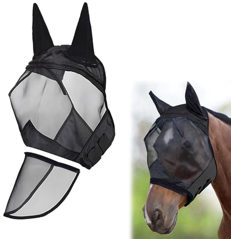 LALAGO CareMaster Abnehmbare-Fliegenmaske, Fliegenmaske Pferd, Fliegenhaube Pferde, Dicke Fleece Polsterung Transparent Fine Mesh Pferde Fliegenschutzmaske (Abnehmbare-L