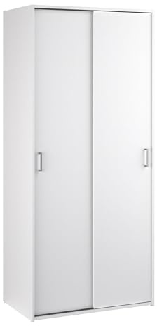 Modern Wooden White 2 Door Wardrobe With Sliding Doors, Hanging Clothes Rail | Bedroom Wardrobes, Closet, Clothing Storage Unit Cabinet