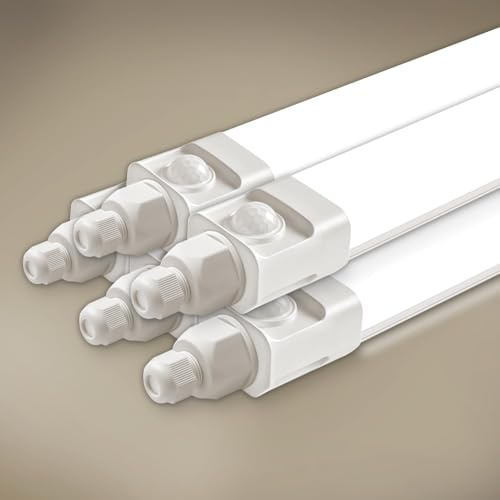 Tobeter 5 Pièces Neon LED 150 CM avec Detecteur de Mouvement, 45W 4500LM Tube Sensor Lampe, Linkable Luminaire Plafonnier Reglette Led, Blanc Neutre 4000K IP65 Pour Garage, Cave, Atelier, Couloir