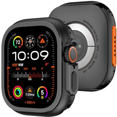 Amizee 2 in 1 Schutzhülle Kompatibel für Apple Watch Ultra 3/2/1 49mm Hülle, Hart PC Bumper Kratzfest Ultradünne Metallrahmen Schutz Schutzhülle für iWatch 49mm, Schwarz