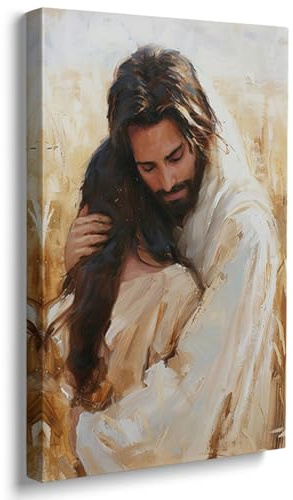 Reateforin Heilende Umarmung, Jesus umarmende Frau, sicher in seinen Armen, Wanddekoration, Bild, christliche Kunst, Wanddekoration, Bibelvers, Gemälde, Jesus, Wandkunst, Jesus-Bilder für