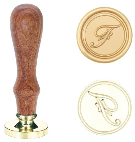 Poemluve Siegelstempel Initialen F 25mm Wachssiegel Stempel für Einladungen zur Hochzeit mit Holzgriff Vintage Wachs Siegel Stempel Buchstaben für Umschlag Briefe Geschenkpapier Umschlag (Buchstabe F)