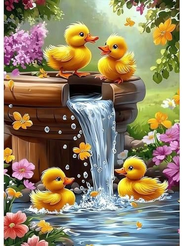MAXBYE Cute Duck Diamond Painting Kits for Adults, 5D DIY Flowers Diamond Painting Art Kits Full Drill Diamond Picture Art for Beginner, Gem Cross Stitch Craft Home Wall Decor 30x40cm