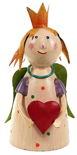 Lenzbach Zaunhocker Prinzessin mit Herz in der Hand Creme 21 cm Figur aus Blech Metall Garten Deko Garten Balkon Dekofigur Pfostenhocker