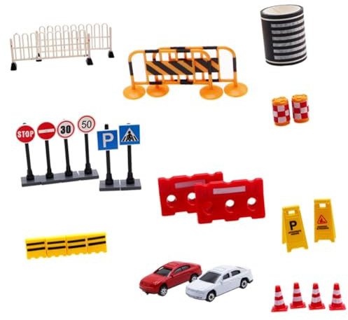 BESTonZON 27pièces Miniature Traffic Cones and Road Signs Set Educational Toy for Toddlers for Early Learning and Creative Play