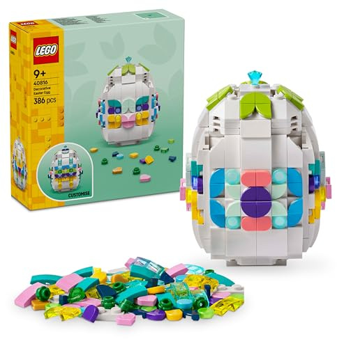 LEGO Dekorativt påskägg – Detaljrik byggsats med påsktema för barn – Byggbar rumsdekoration med högtidstema – Kreativa leksaker för flickor och pojkar från 9 år 40816