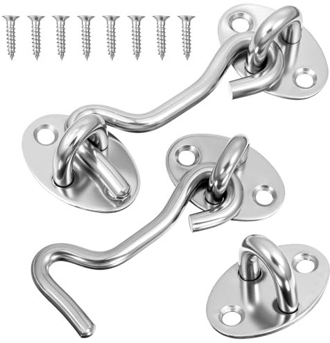 2 ganci tempesta con occhielli, gancio per porta, gancio tempesta, gancio in acciaio inox, gancio tempesta da 3 pollici, con viti di montaggio per porta del garage, finestre, porte del fienile, porte