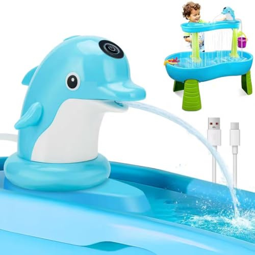 Dolphin Water Table Pump Toy for Kids - Battery Powered Water Pump for Water Table,3 Hours of Non-Stop Work Fun Water Fountain Play, Summer Water Table Accessories Toys for Kids Toddlers (Blue)
