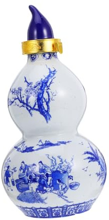 OUNONA Blue Porcelain Gourd Wine Bottle Sake Pot Airtight Seal Traditional Chinese Design Portable for Hotels Restaurants