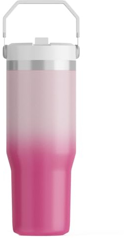 FOLAI Leakproof Flip Water Tumbler,30oz Stainless Steel Hot and Cold Water Bottle with Ergonomic Handle and Straw Keeps Cold for 12+ Hours,Ideal for Gym,Car,Beach-Easy to Carry Travel Mug(Blush)