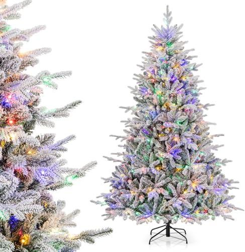 RELAX4LIFE Albero di Natale 135/180/210cm, Albero di Natale Innevato con 160/260/350 Luci LED e 8 Modalità Luminose, Rami Forti, Decorazione natalizia per Casa, Ufficio e Negozio (210cm)