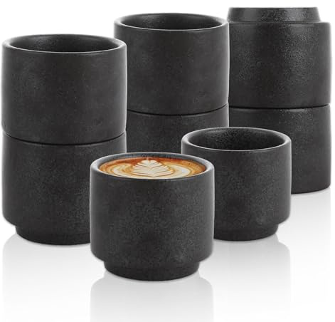 LDHHYH 8 Pack Cappuccino Coffee Cups, 200ml/6.75oz Ceramic Coffee Cups, Matte Black Vintage Coffee Mug Set, Retro Drinking Cup Latte Tea Cup for Home, Office, and Café