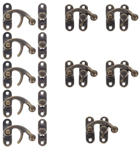 Sosoport Lot de 10 Loquets Vintage en Fer Couleur Bronze Ancien Moraillon à Crochet Droit pour Boîte à Bijoux Coffret en Bois ou Boîte Ancienne Fermeture Robuste et Décorative pour