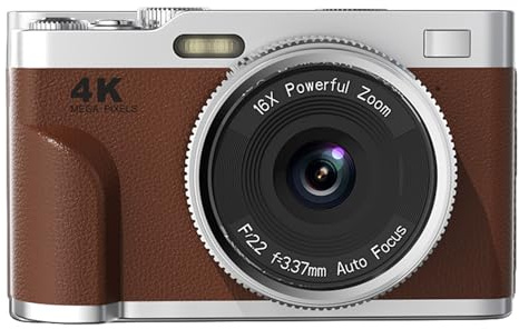 Eacam Cámara Digital Compacta 68MP 4K Zoom 16x Enfoque Automático Antivibración para Viajes (Marrón)