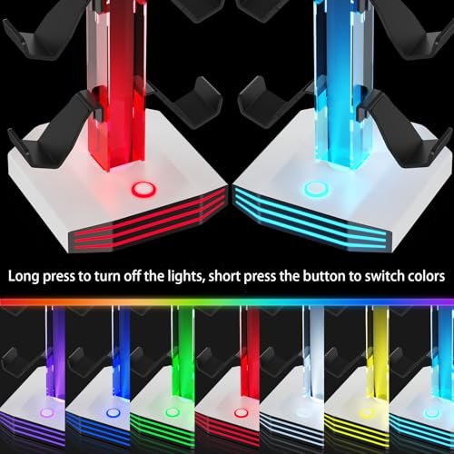 Game Controller and Headphone Display Stand Customizable LED Lights and Stable Base Anti Slip Rubber for Multiple Consoles