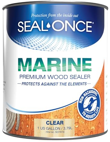 SEAL-ONCE MARINE - 1 Gallon Penetrating Wood Sealer, Waterproofer & Stain. Water-Based, Ultra-low VOC formula for high-moisture areas to protect wood docks, decks, piers & retaining walls.