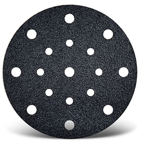 MENZER Black Dischi abrasivi 150 mm, 17 fori (25 Pz.) G36 | p. Levigatrici rotorbitali, Carburo di silicio, supporto a gancio e anello