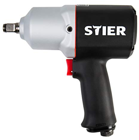 STIER Druckluft Schlagschrauber 15-PC, leicht, max. Lösemoment 1.054 Nm, vierkant, 1/2 Zoll, Stecknippel 1/4 Zoll, Schlagschrauber mit Hochleistungs-Stift-Schlagwerk, 3 Geschwindigkeitsstufen