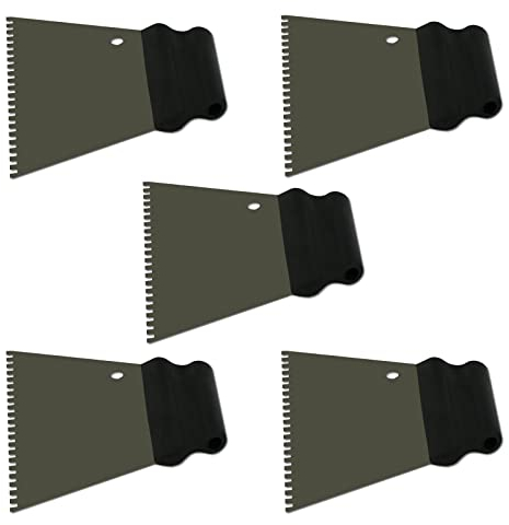 5er Set DEWEPRO® Kleberspachtel 180mm breit - Trapezspachtel mit 4x4mm Zahnung - rostfreie Stahlklinge und handlichem Kunststoffgriff