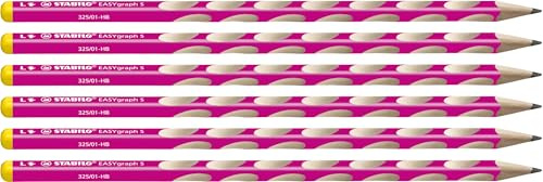 STABILO - Schmaler Dreikant-Bleistift - Linkshänder - EASYgraph S | pink, 6er Pack, Härtegrad HB