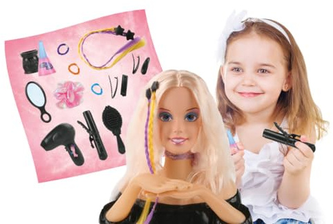 Speelgoed 1 Mädchen Frisurenkopf Styling-Kopf Frisierkopf Komplettt Set mit viel Zubehör