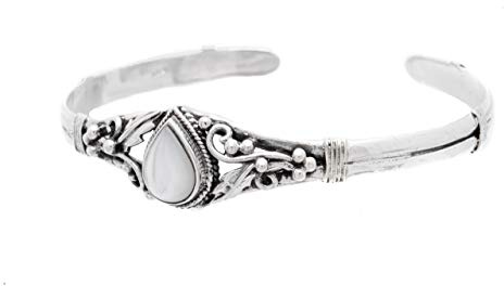 Windalf Silber Armreif SHARON Ø 6.3 cm Bohemian Zauberfedern Perlmutt Armschmuck 925 Sterlingsilber