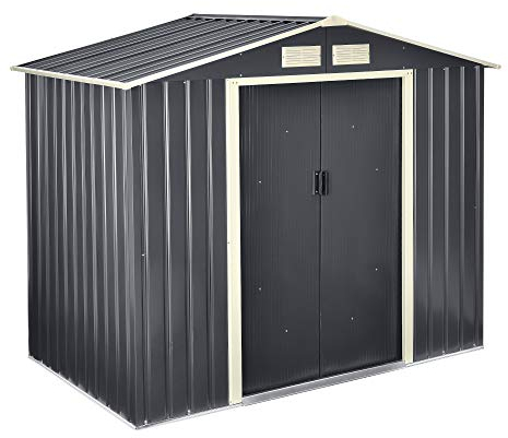 [en.casa] Abri de Jardin 4 m³ Robuste Cabane de Stockage Extérieur Cabane à Outils Toit à Pignon Tôles en Acier Galvanisées Gris Foncé