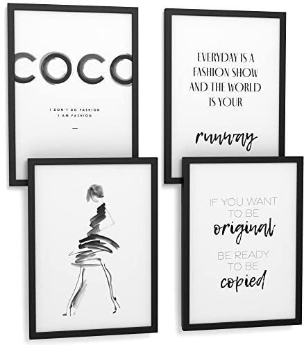 Papierschmiede® Premium Spruchposter Set 4er DIN A4 (21x30 cm) Motiv: Coco Brush, Fashion Quote, Poster mit Sprüchen, Coco Bild, Wanddeko mit Spruch fürs Wohnzimmer Schlafzimmer ohne Rahmen