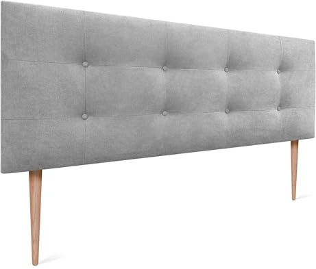 DHOME Gepolstertes Kopfteil ACUALINE 8cm Dick - Stoff und Kunstleder für Betten (Grau, 150x115cm Mit Füßen für 150/160)