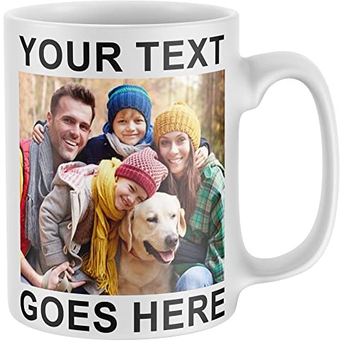 Purple Print House Personalised Mugs with Text and Photo, Your Image Coffee Cup, Custom Text and Picture Printed On Each Side, 11oz Ceramic Tea Cup Birthday Gift for Men Women Kids, White