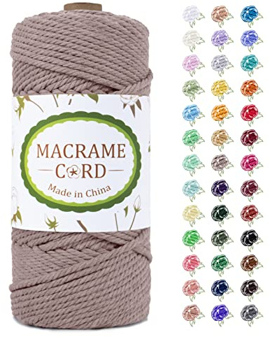 LEREATI Corde Macramé 4mm x 100m, Fil Macramé Ficelle Corde Coton Naturelle, Fils Macrame Cordon, Cordelette 4mm pour Tressée DIY Décorations Murale Tapisserie de Plante Sac à Main (Gris Chanvre)