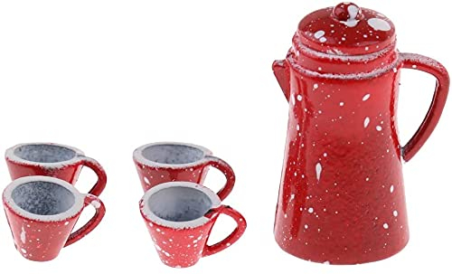 5 Set Vintage Porzellan Kaffee Teeservice Geschirr für 1/12 Puppenhaus Miniatur Küche Wohnzimmer Zubehör Rot Practical Processed