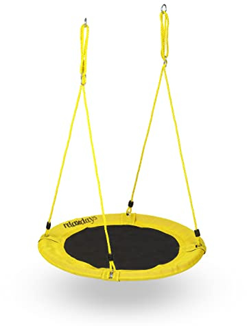 Relaxdays Nestschaukel, runde Hängeschaukel Ø 90cm, Kinder & Erwachsene, verstellbar, bis 100 kg, Outdoor & Indoor, gelb