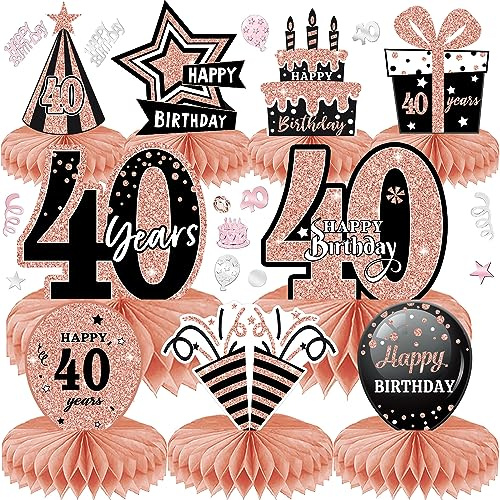 40 Geburtstag Deko Männer Frauen 10Stk Tischdeko Geburtstag Dekoration | mit 30g Deko Konfetti für Waben-Tischdekoration Party Zubehör Tischdekorationen Papier (40)