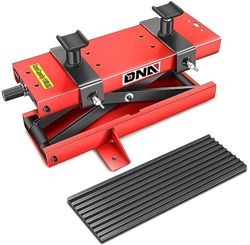 DNA MOTORING TOOLS-00290 Cric élévateur en Acier pour Moto ATV avec Selle et Coussinet en Caoutchouc, 2 en 1, 500 kg, portée de Levage de 9,4 à 37,6 cm