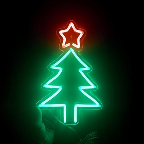 Letrero neón led árbol de navidad personalizado - Decoración de navidad con bonita iluminación para uso interior – Cartel personalizable decorativo motivo navideño árbol iluminación Navidad