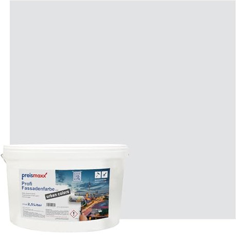 Preismaxx Profi Fassadenfarbe urban colors, bunte Außenfarbe, grau, eisgrau, ice grey 2,5L, matte, wasserabweisende Aussen-Dispersion, hohe Wasserdampfdurchlässigkeit