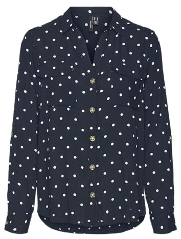 VMBUMPY L/S Camiseta New WVN GA Noos, Navy Blazer/AOP:Snow White Dot, S