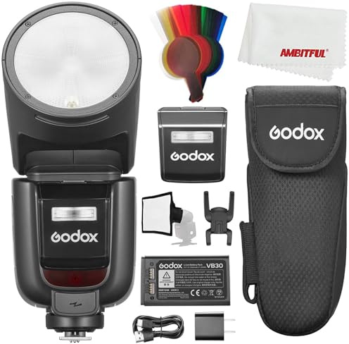 Godox V1PRO-F V1 Pro F TTL - Fotocamera a testa tonda Compatibile con Fuji, 76 W HSS 1/8000, batteria al litio integrata, flash esterno innovativo SU-1, lampada da modellazione a LED