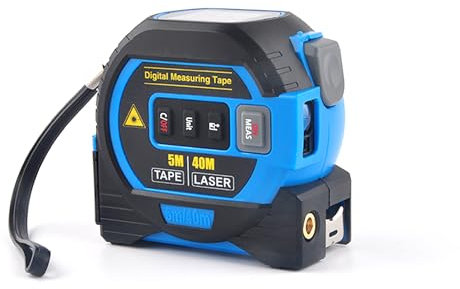 Miangerrn Télémètre laser : outil 3 en 1 avec laser, ligne transversale et mètre ruban de 5 m – Mesure de la distance de 0 à 40 m, calcul de la zone, du volume, de la trigonométrie, etc. (bleu)