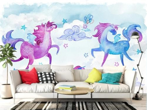 Fototapete Blumen 3D Tapeten 3D Effekt Wohnzimmer Schlafzimmer Vliestapete Handgemalte Aquarell Pferd Wolken Kinderzimmer Natur Grau Graffiti Steinoptik Kinder Tapeten