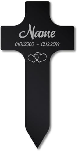 Paule Black Personalisiertes Tier Grabkreuz mit Text Gravur - Acrylglas Schwarz Hochglanz 250 x 500 mm - wetterfest, für Hund, Katze und alle Haustiere, individueller Text