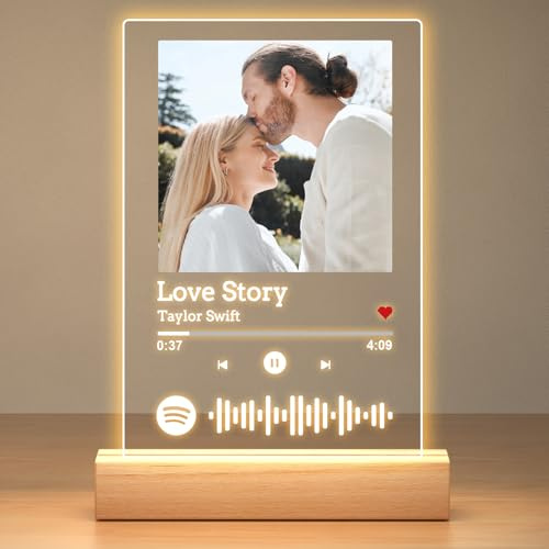 Jkolalin Spotify Glas Personalisierte Geschenke für Frauen Männer, Spotify Song Cover Glas Bild mit Foto, Fotogeschenke Personalisiert für Freundin, Personalisierte Jahrestag Geschenk für Sie Ihn