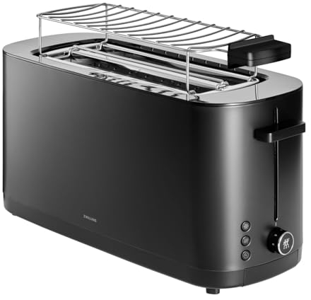 ZWILLING ENFINIGY Tostadora con 3 programas automáticos, 7 niveles de bruñido y función de parada, tostadora de ranura larga para 4 rebanadas cortas o 2 largas con rejilla