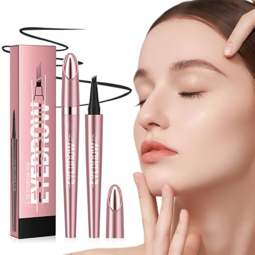 3D Microblading Vier Krallen Flüssig Augenbrauenstift - Wasserfest Mit 4 Gabelspitze, Magischer Brow Pencil für Vollere Augenbrauen (A-Schwarz)