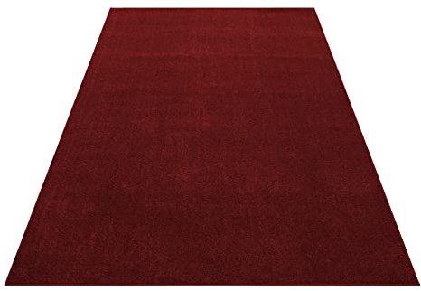 Stilvoll Günstig by ELMM Kurzflor Teppich Rot 200 x 290 cm – Einfarbig, 11 mm, Polypropylen, Filzrücken, für Wohnzimmer & Schlafzimmer