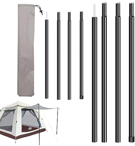 Tarp Poles,8 Sections Tent Poles with 1PC Storage Bag 78.74 Inch Elescopic Adjustable Tarp Poles Anti-Slip Awning Poles for Headroom Canopy Porch Sun Shade Sail