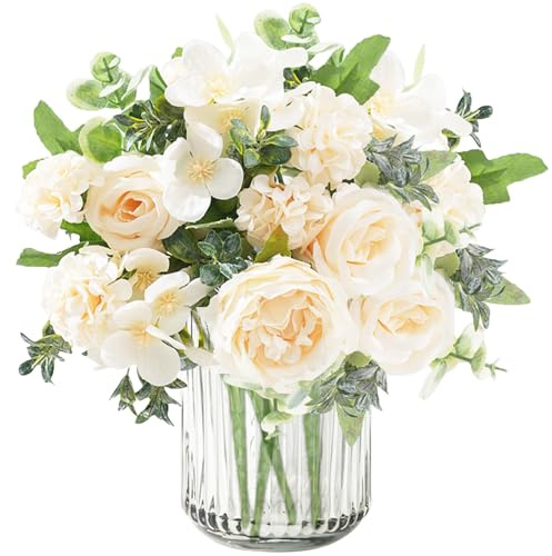 astylishome Künstliche Blumen, weiße Pfingstrosen, künstliche Seide, einzelner Stiel, Pfingstrosen, Blumenstrauß für Hochzeit, Zuhause, Party, Tischdekoration, Blumenarrangement, Hotel, Büro,